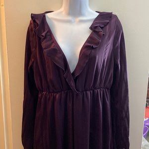 Purple dress large with see-thru sleeves & ruffles
